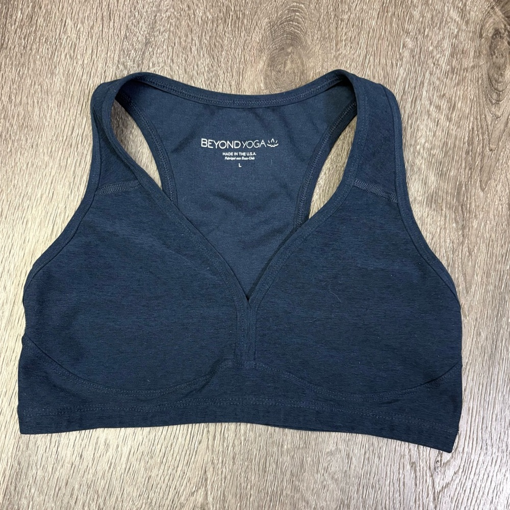 Beyond Yoga Large Spacedye Lift Your Spirits Racerback Sports Bra Nocturnal Navy - Picture 3 of 10